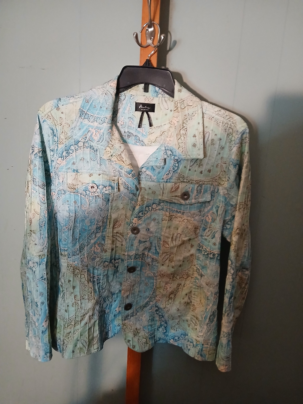 Paisley-Print Jean Jacket in Aqua Blue